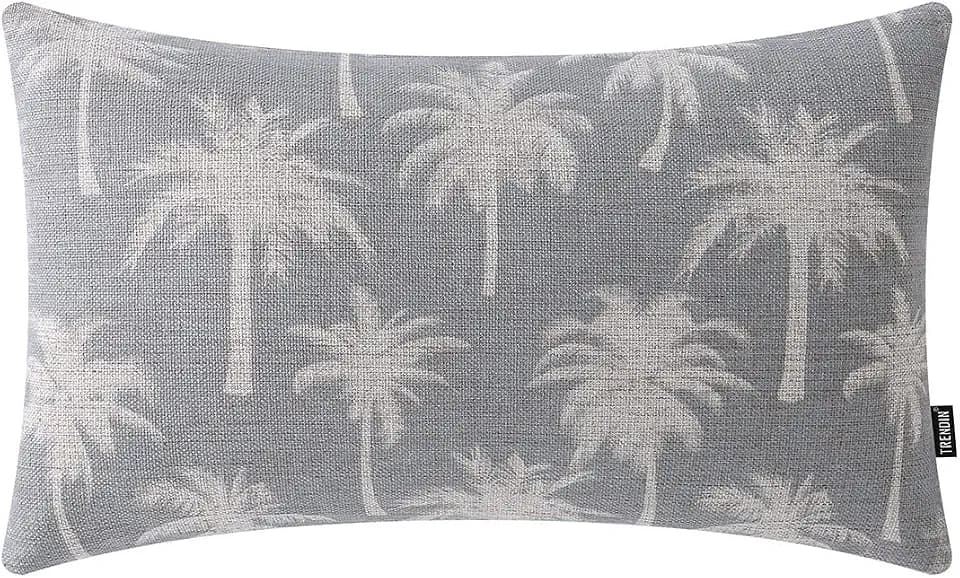 TRENDIN Palm Tree Throw Pillow Covers Vintage Seaside Decoration Cushion Cover 20x12 Inch Lumbar Pillowcase for Sofa Couch Bedroom Linen Grey PL990TR