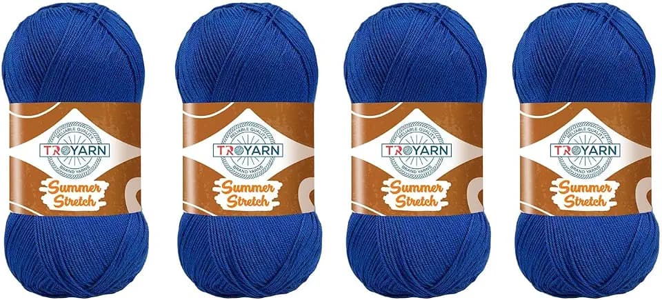 Troyarn Summer Stretch Acrylic Yarn for Crocheting - Skein Yarn Made from 100% Elastic Microfiber Acrylic for Knitting, 100gr 438 yds (114112 - Sax, 4 Skein)