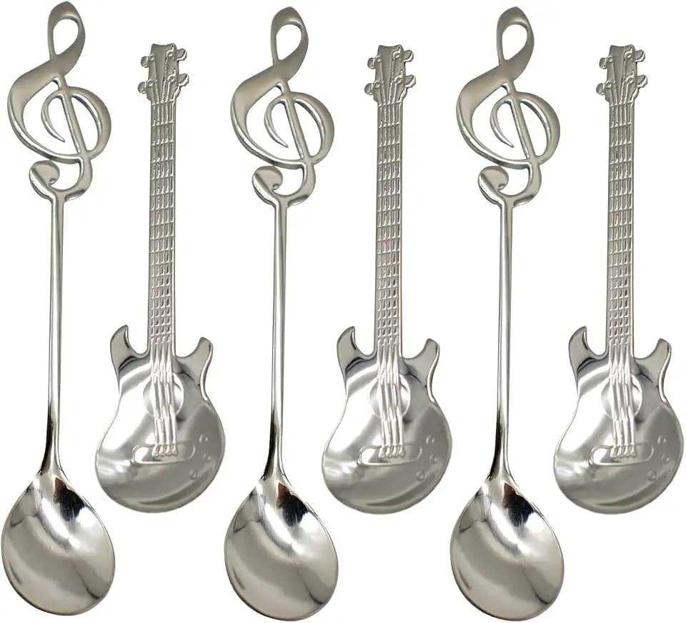 Maydahui 6 PCS Guitar Spoons Music Note Teaspoon Set 18/10(304 )