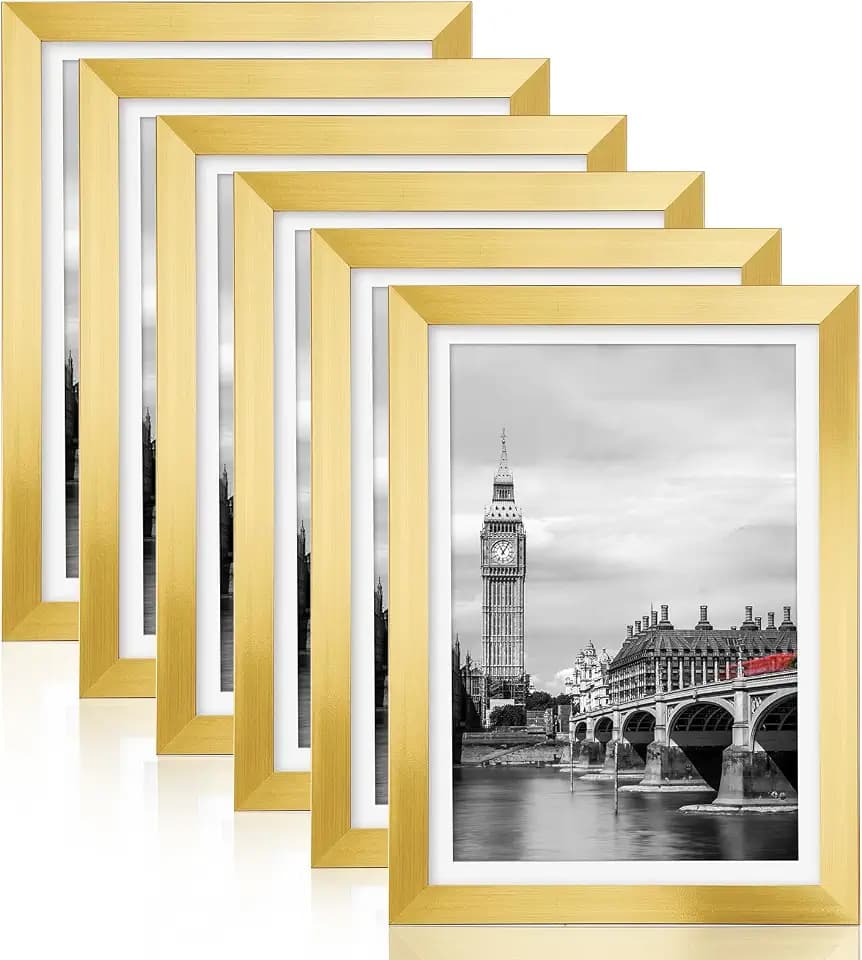 Fixwal 5x7 Picture Frame Set of 6 with Plastic Cover, PVC, Gold