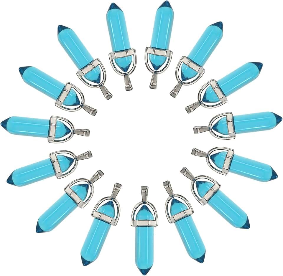uxcell 15 Pcs Hexagonal Crystal Pendant, Quartz Point Glass Pendant Gemstone Necklace Beads Jewelry Quartz for Women Necklace Jewelry Making DIY