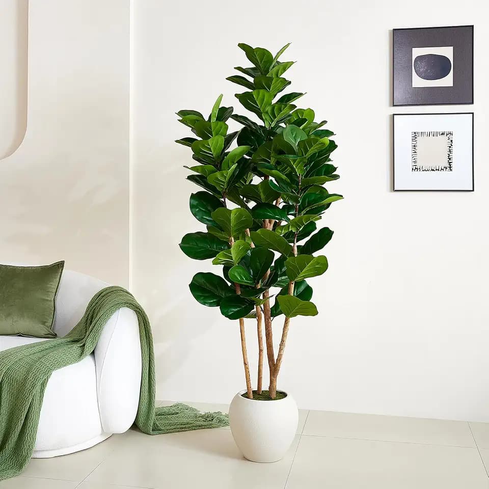 VeriNatural 6ft Artificial Fiddle Leaf Fig Tree, 3 Real Wood Trunks