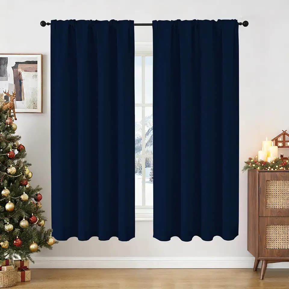 CUCRAF Blackout Curtains 54 inches Long, Room Darkening Window Curtain Panels, Rod Pocket Thermal Insulated Solid Drapes for Bedroom Living Room, 52x54 inch, Navy Blue,Set of 2 Panels