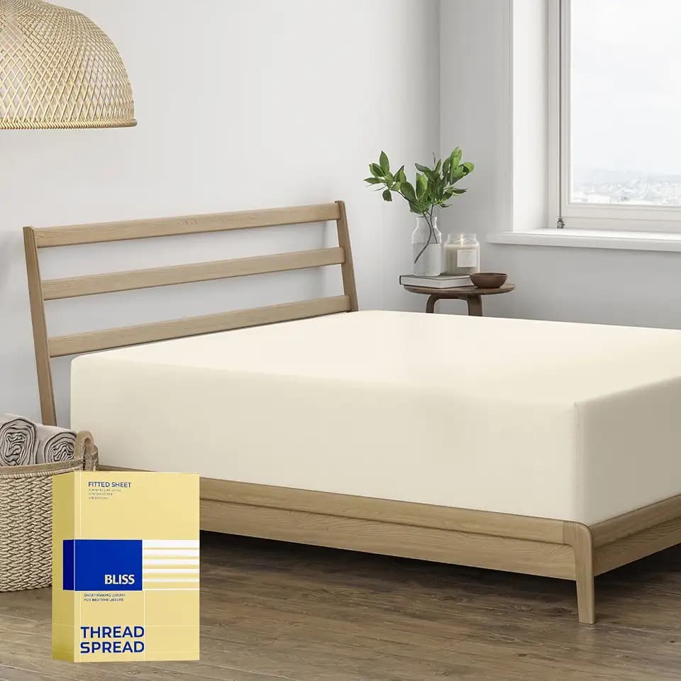 Thread Spread Twin XL Fitted Sheet Only - 100% Egyptian Cotton 600 Series Bliss Collection 16" Deep Pocket Fitted Sheet Twin XL (Ivory), Soft Cooling Elastic Bottom Sheet, Fits Dorm Mattress