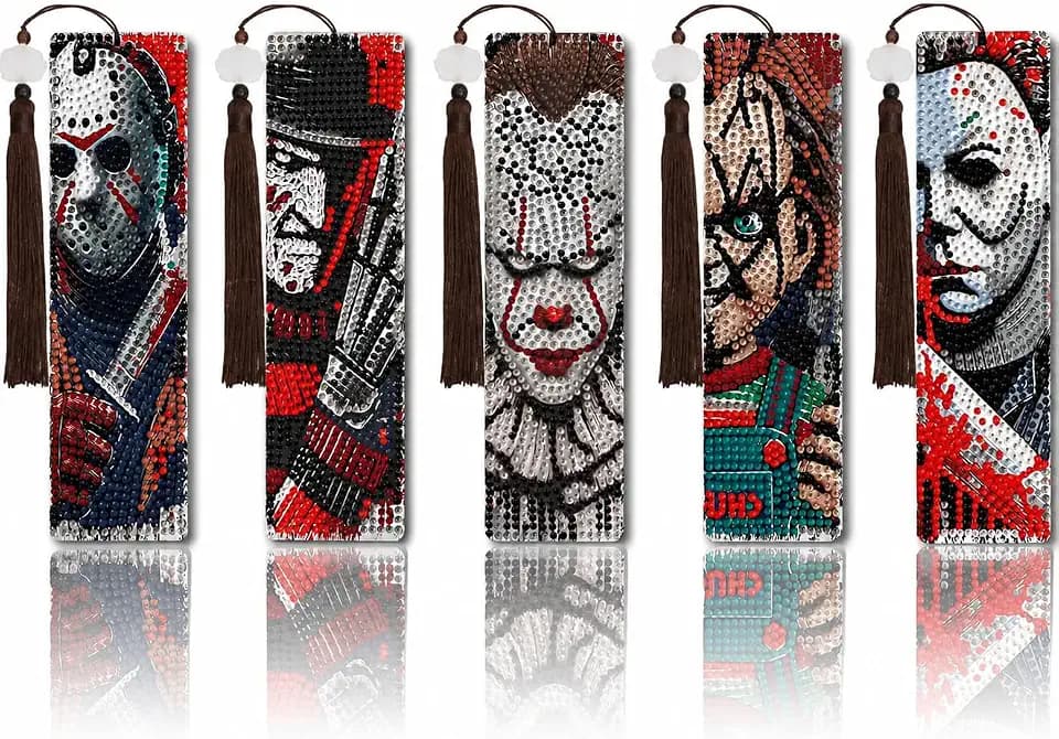 VIGEGU 5 Pack Horror Theme Diamond Art Bookmarks for Adults Beginner