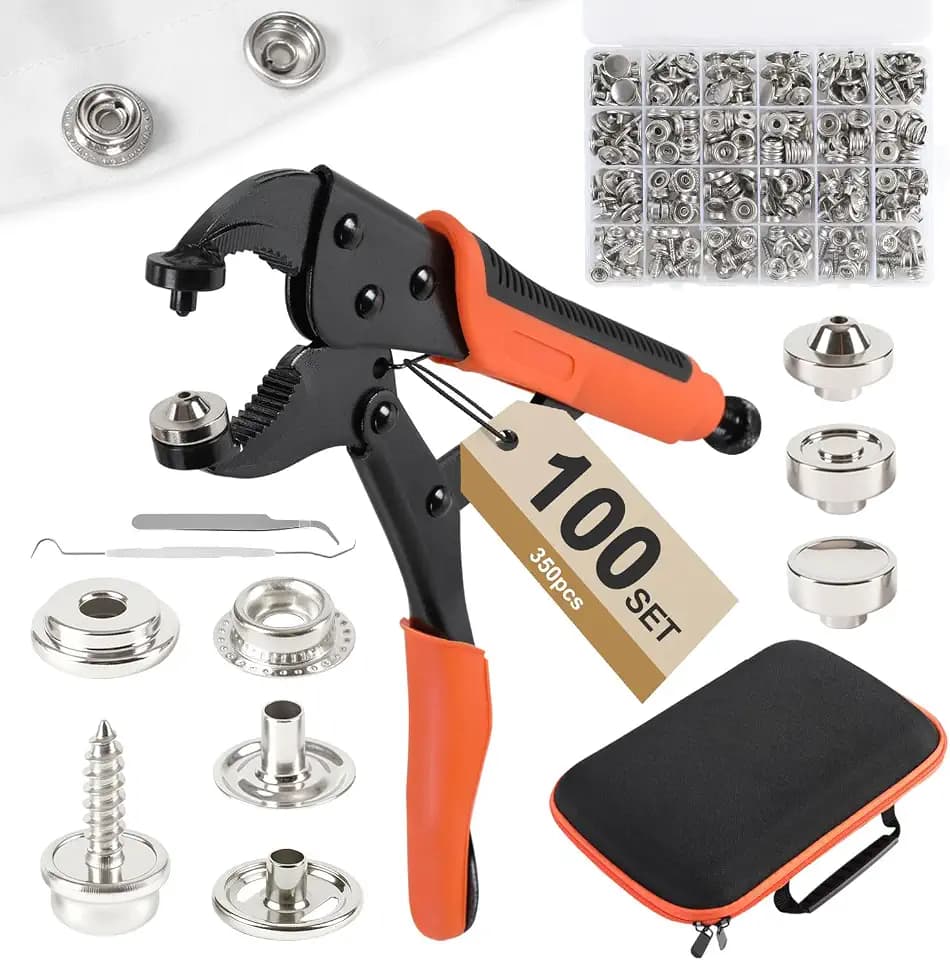 Bamgoten Snap Fastener Tool, Canvas Snap Fastener Kit (100 Sets Stainless Steel Snaps), Snap Button Kit with Tools Ideal for Snap Fastener Repair and Replacement on Leather, Tarpaulins, Fabrics
