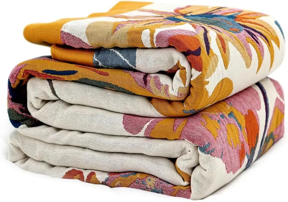 Boho Throw Blanket - Cotton 90"x90" Lightweight Blanket for Bed