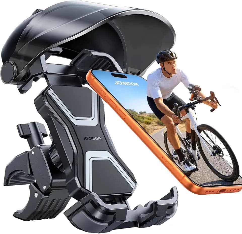 2026 JOYROOM Handyhalterung Fahrrad mit Sonnenblende, Handyhalter Motorrad Anti-Reflex, 1S-Montage, Universal Handy Halterung Fahrradlenker Kompatibel mit iPhone 17/16 und Samsung S26 (4,7-7 Zoll)