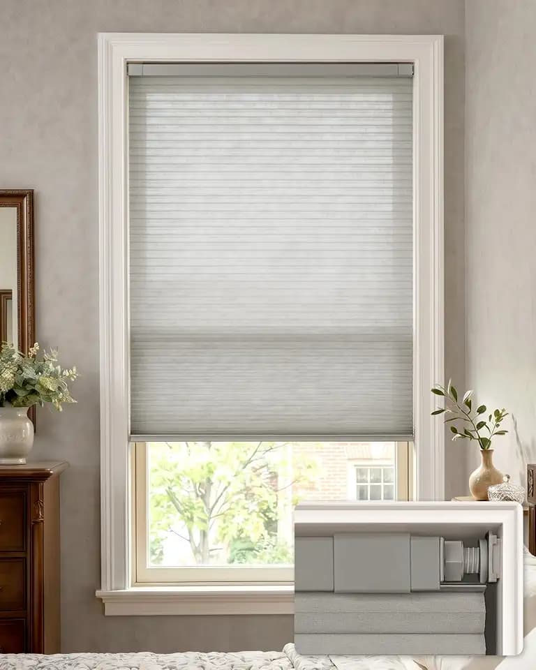 LazBlinds No Drill Light Filtering Cellular Shades, 20"W x 48"H, Dove Grey