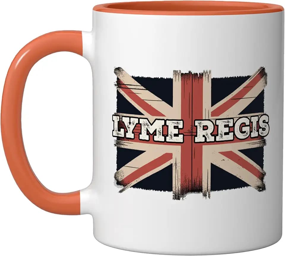 Lyme Regis Travel City UK Lyme Regis, England British Flag Ceramic Mug, Orange/White, 11oz