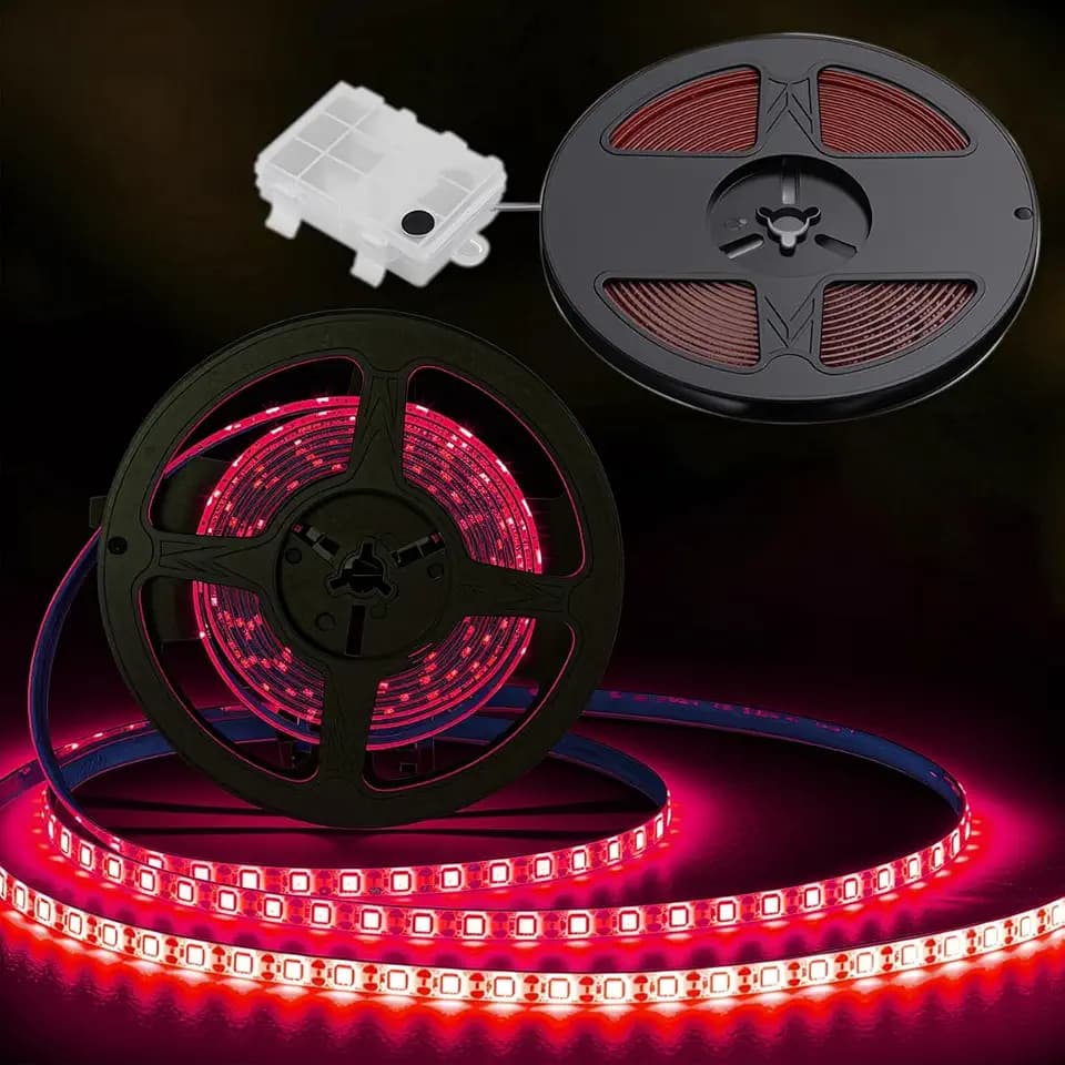 Shangyuan Marine LED Strip Lights with Battery Box for Pontoon Under Deck Lights, Battery Operated Boat Interior Lights for Fishing Sailboat Kayak, Boat Accessories, 5m (16.4ft) (red)