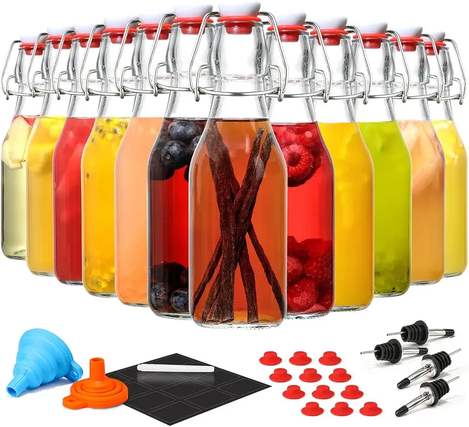 12Pack 8.5oz Swing Top Glass Bottles, Flip Top Brewing Fermentation Bottles