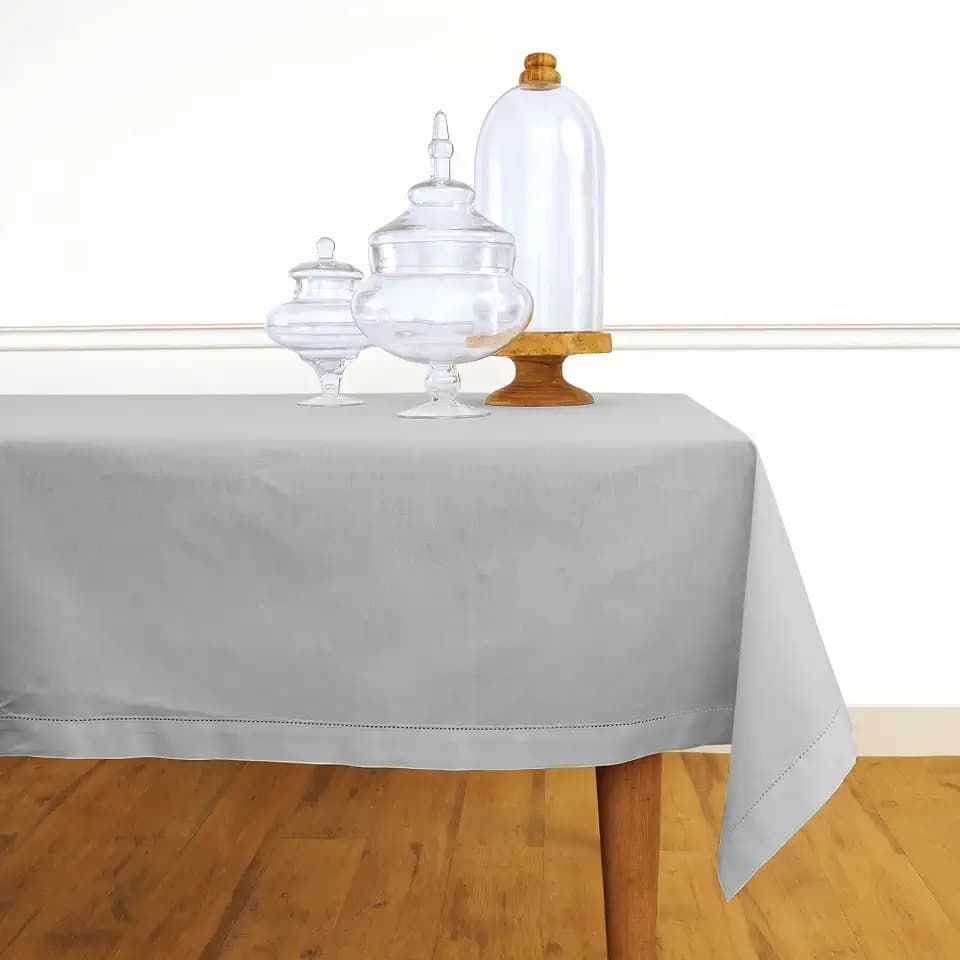 Solino Home Cotton Linen Rectangular Tablecloth Light Grey, 58 x 120 in