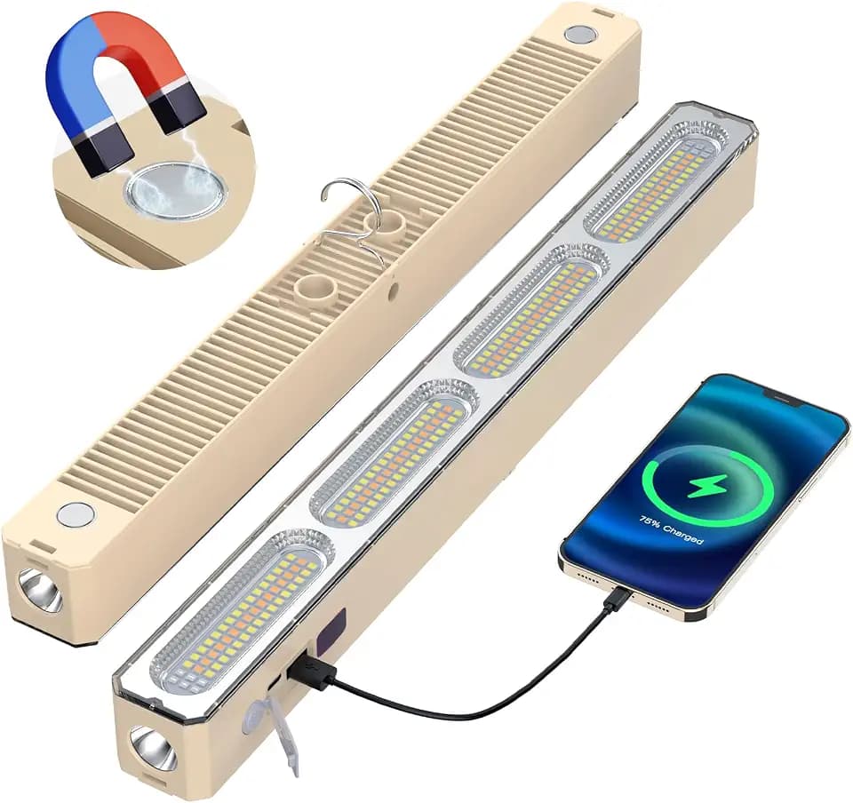 Magnetic Work Light, Rechargeable Magnetic Light with Hooks & USB Power Output, Battery Powered Light for Mechanics/Workshop/Emergency/Car Repairing/Inspection, Lamp Length 15.74 inches