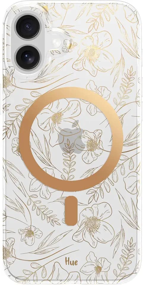 LONLI Hue for iPhone 16 Plus Case, Golden Floral Elegant Aesthetic