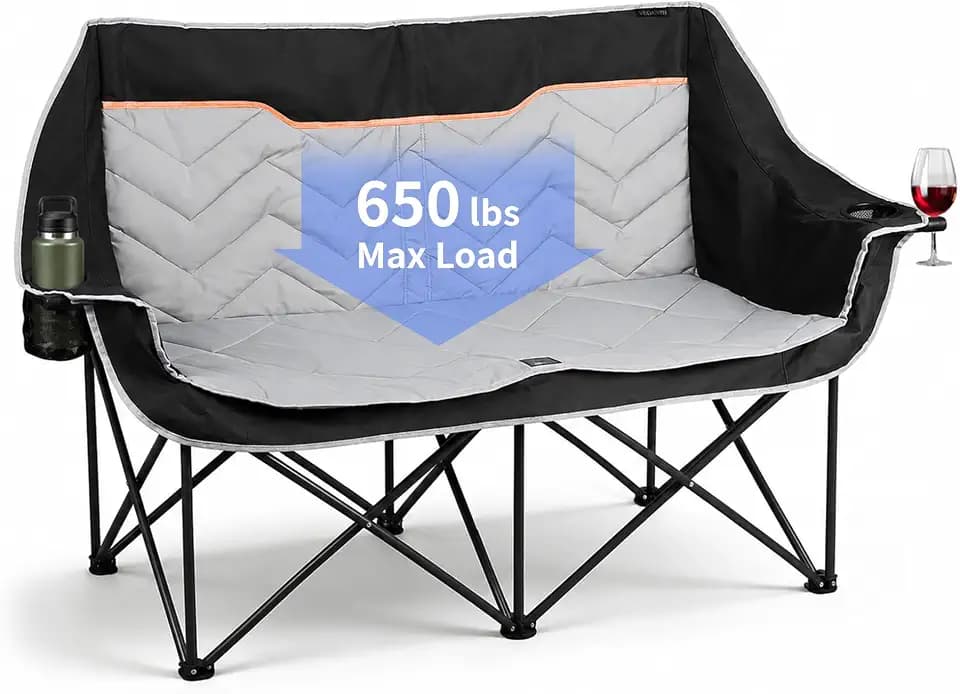 Padded Double Camping Chair Oversized 2 Person Camp Chair,Black