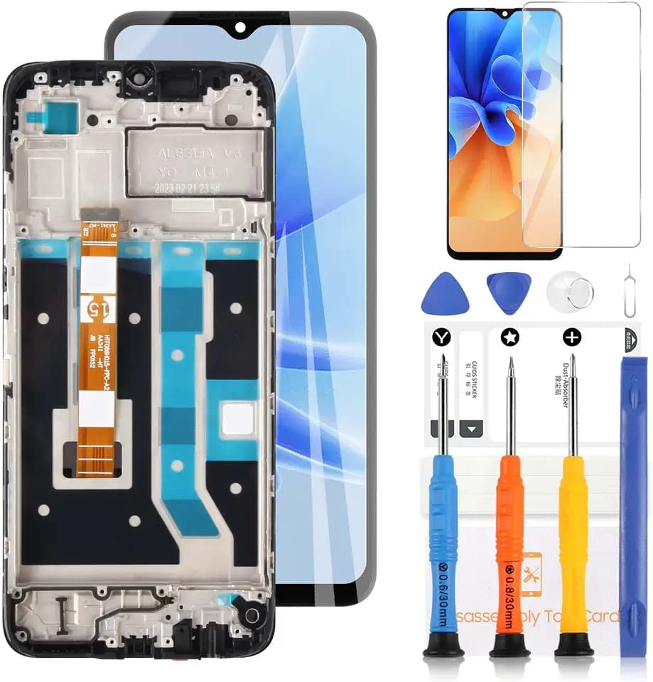 LADYSON Display für Oppo A17 CPH2477 LCD-Bildschirm für Oppo A17K / LCD Display Touchscreen Montage Ersatz Glas Digitizer Reparaturteile mit Werkzeugen (Schwarz mit Rahmen)