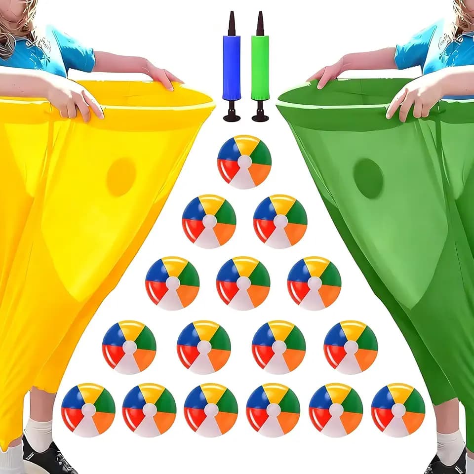 2 Pcs Granny Pants Yard Game, Granny Pants Outdoor Game with 16 Six-Color Bouncy Ball and 2 Air Pump, Team Relay Family Reunion Party Field Game Sets