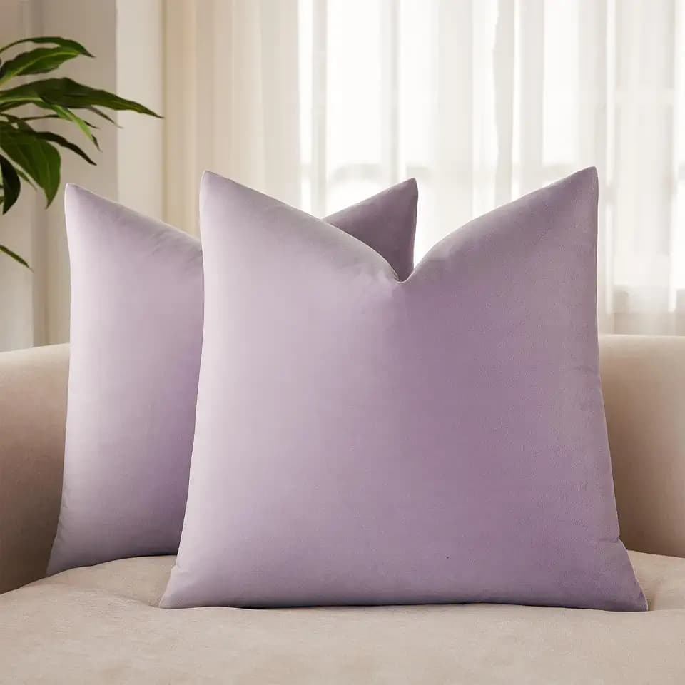 JUSPURBET 24x24 Euro Velvet Throw Pillow Covers Set of 2,Lilac