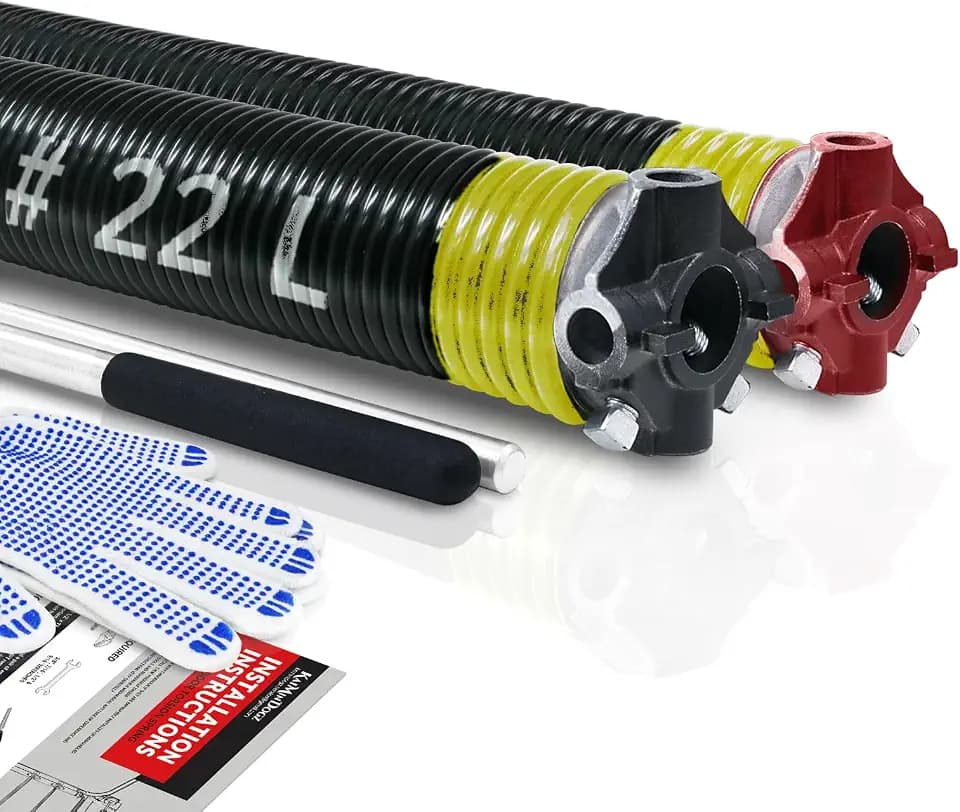 Pair of 2" Garage Door Torsion Springs Set with Non-Slip Winding Bar & Gloves,High Precision Electrophoresis Black Coated, for Replacement & Installation, MIN 16,000 Cycles (0.207x2''x22'')