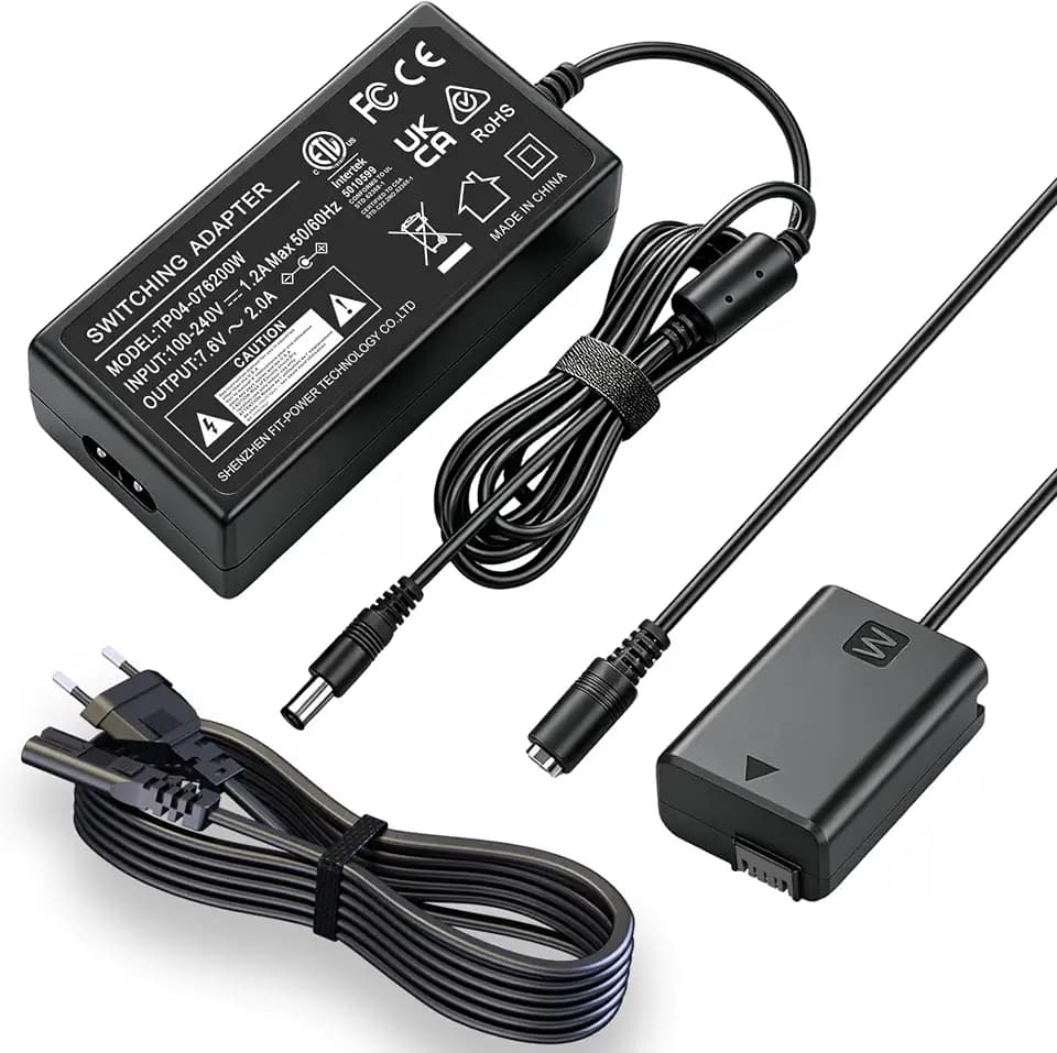 ACK-PW20 Netzteil &NP-PW20 Dummy Akku(DC Koppler)-kit,Ersetzen Sony NP-FW50 Batterie Für Sony Alpha ZV-E10 A6000 A6400 A6500 A5000 A7 A7II A7S A7SII A7R A7RII SLT-A35 A37 A55 NEX-6 NEX-7
