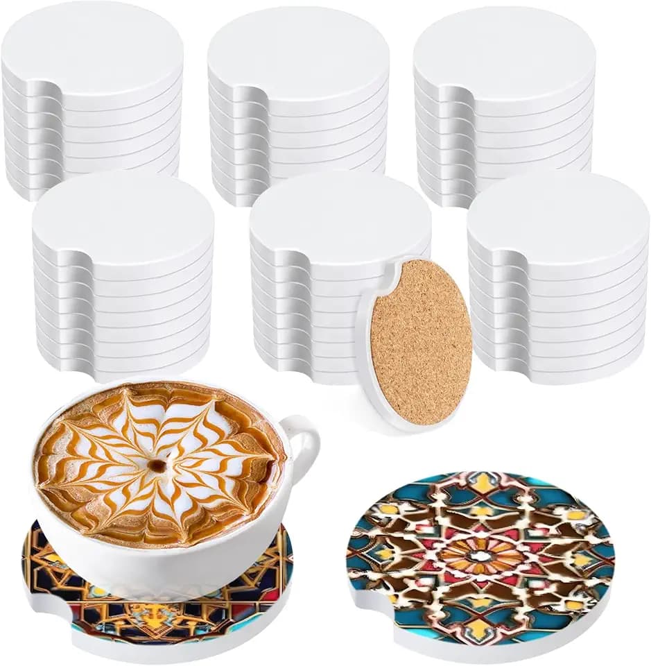 48 Pcs Sublimation Coasters Blanks, Ceramic Car Coasters, 2.6 Inch