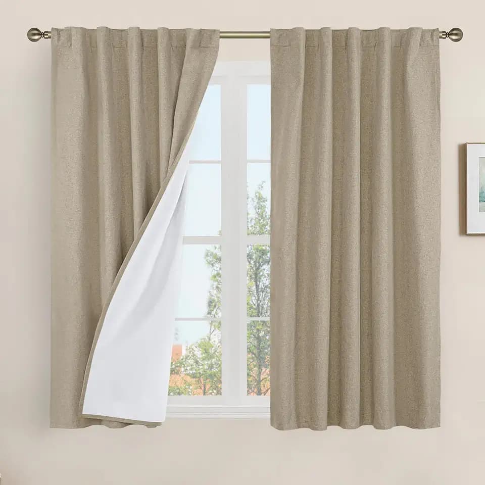 LAMIT Natural 100% Blackout Linen Curtains 54 Inches 2 Panels, 42 x 54 Inch