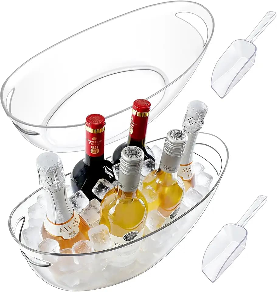 7.5L Ice Buckets for Parties, 2-Pack Clear Beverage Tub, Champagne Bucket