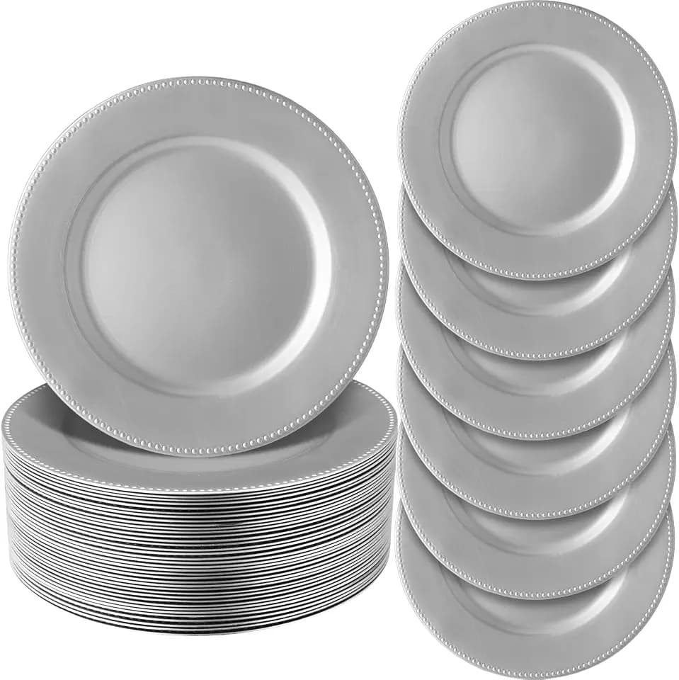 Jinei 36 Pack 13 Inch Silver Beaded Round Charger Plates