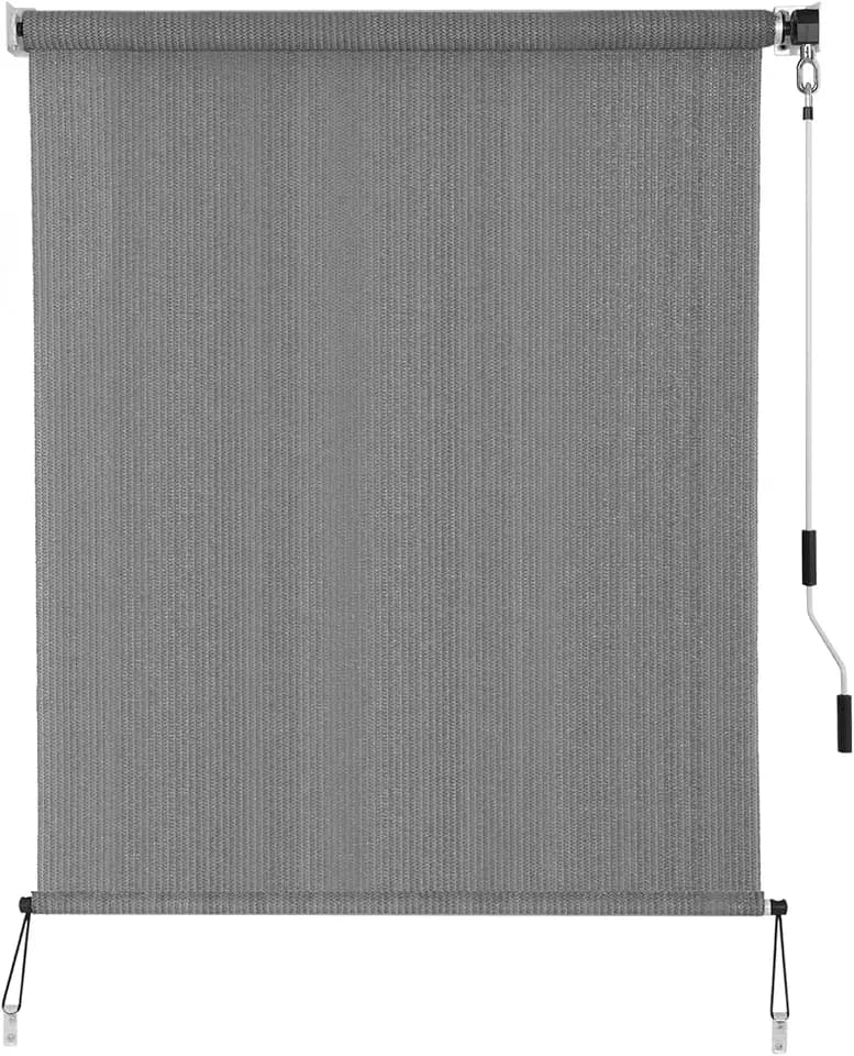 SEEYE Outdoor Sunshade Roller Shades 48" W x 96" H, Cordless Roll Up Shade Blinds Privacy Screen with 90% UV Protection, Exterior Patio Shade Cloth for Porch Pergola Balcony Windows, Dark Grey