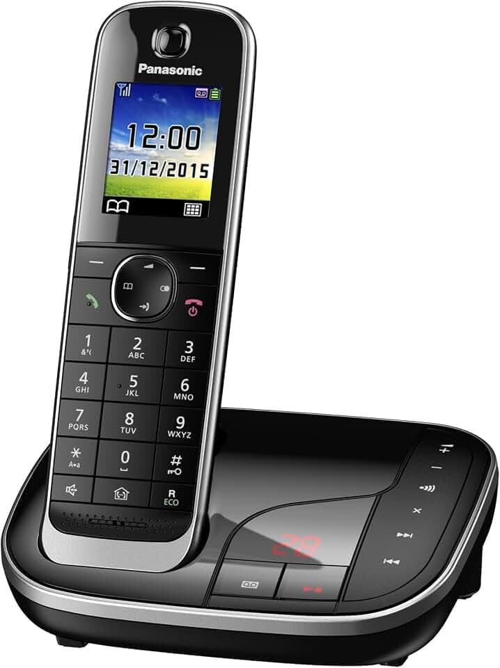 Panasonic KX-TGJ320GB Schnurlostelefon mit Anrufbeantworter, Freisprecheinrichtung, Farb-LCD, DECT-Sicherheit, Strahlungsarm, langlebiger Akku, Schwarz