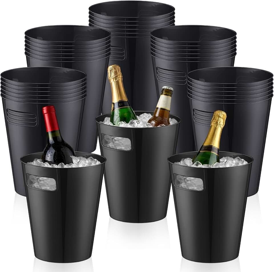 meekoo 32 Pack Black Ice Buckets for Parties, 3l Plastic Beverage Bucket with Handle, Large Drink Tub Cooler for Champagne, Wine, Beer, and Soda, Beverage Tubs for Wedding, Bar, Table Display