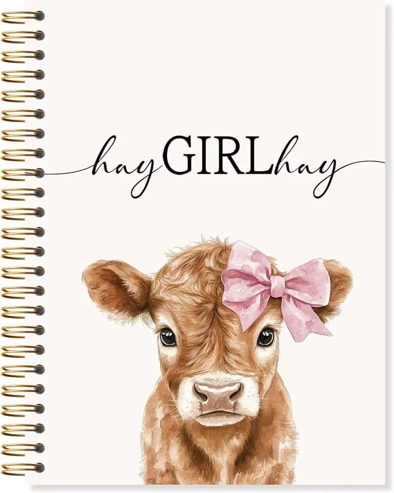 OSLYSOF Hay Girl Hay Cow Spiral Notebook, Cow Lover Gifts Journal, Pink Girly Preppy Aesthetic Journal Gifts for Women, Cute Heifer Notebooks for Note Taking, 5.5x8.3 Inch with 164 Pages