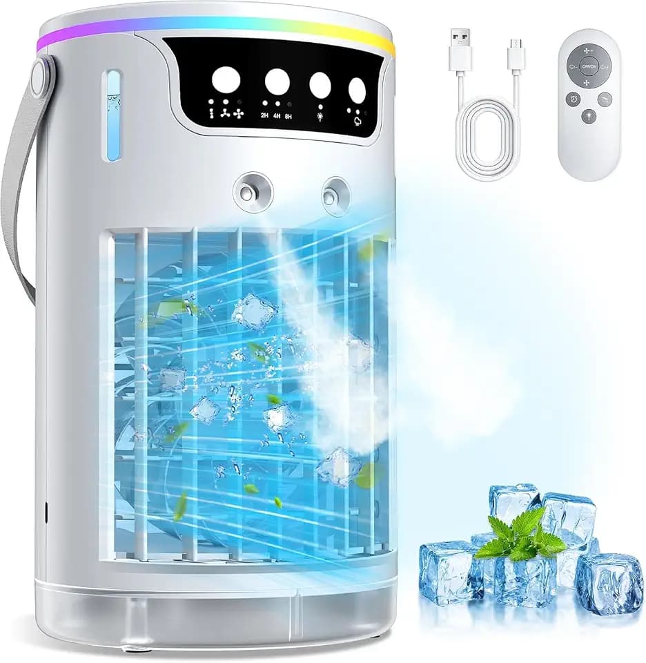 Portable Air Conditioners, Personal Evaporative Air Cooler 1200ML with Ice Cooling Mist Fans That Blow Cold Air Like AC Mini AC Unit for Bedroom, Home Office Desk and Car RV (Ivory White)