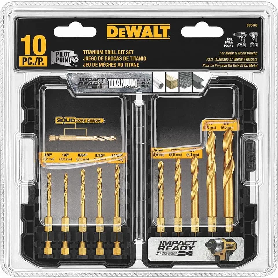 DEWALT Titanium Nitride Coated Drill Bit Set, 10-Piece Impact Ready (DD5160)