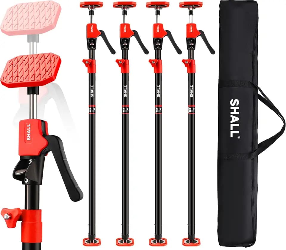 SHALL Cabinet Jack Support Pole, 54-114 in Steel Telescopic Quick Support System Rod, Adjustable 3rd Hand Tool with 154lbs Capacity for Lifting Drywall Cabinet Cargo Bars, 4 Pack w/Storage Bag
