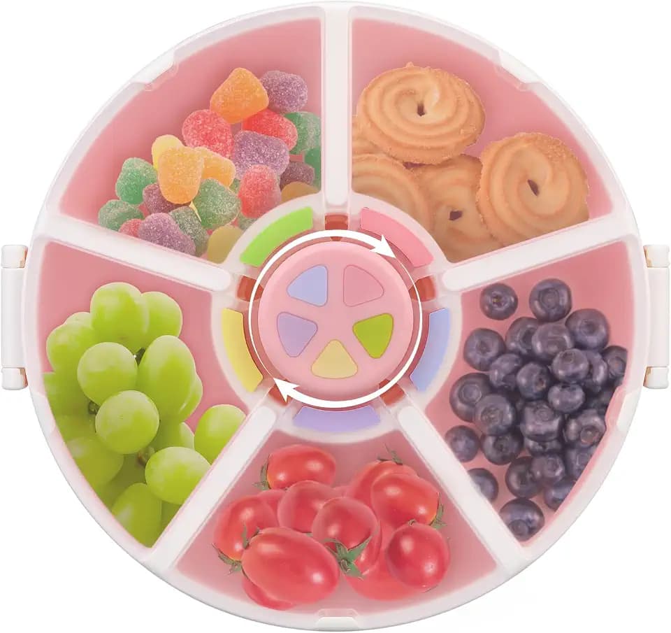 JOOPETALK Kids' Rotating Snack Container Set – 2-Pack, Includes 1 Rotating Snack Container & 1 Round Sectioned Snack Box, BPA-Free, Dishwasher Safe, Perfect for Travel-Pink
