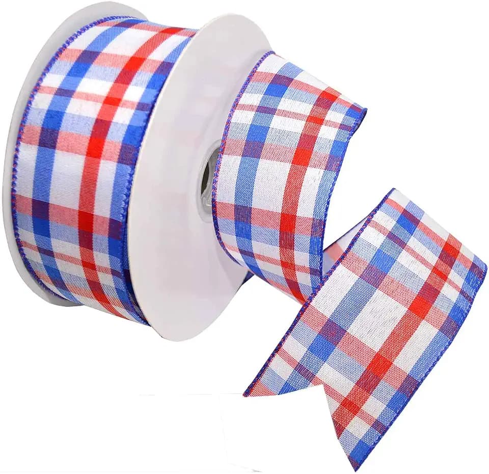 Morex Ribbon 7380 Color Chic Plaid Ribbon, 2.5" x 50 Yd, Red/White/Blue