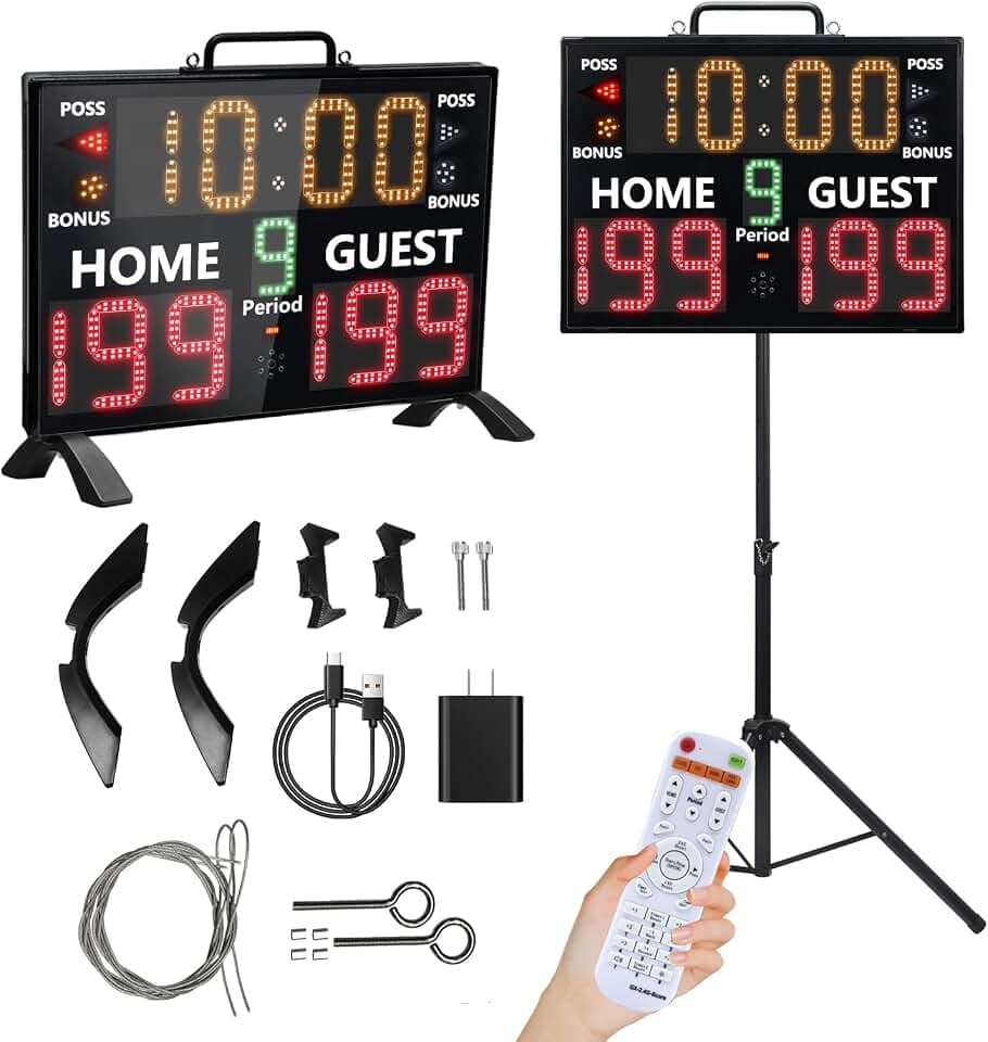 LUCKY TIME Electronic Basketball Scoreboard with Buzzer, Digital Scoreboard with Remote,Portable Score Keeper Battery Powered Score Board for Sports Games