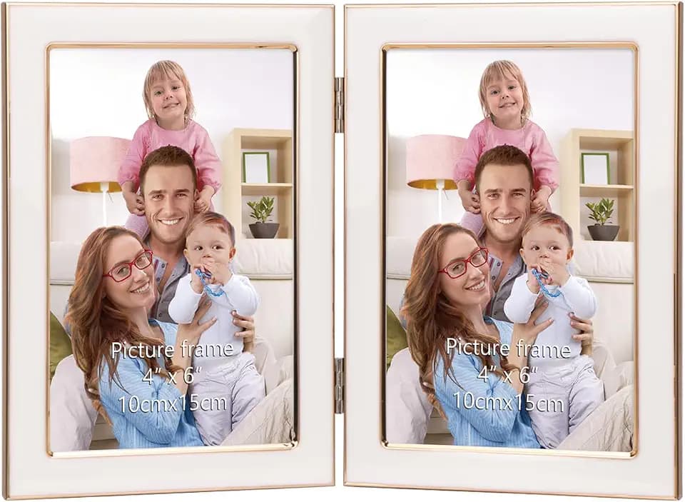 Giftgarden 4x6 Double Picture Frame, Tempered Glass, White Enamel
