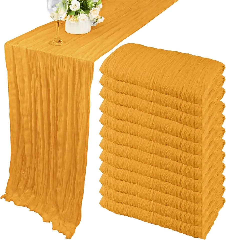35x72 Inch Mustard Cheesecloth Table Runner Fall Thanksgiving Boho Decor