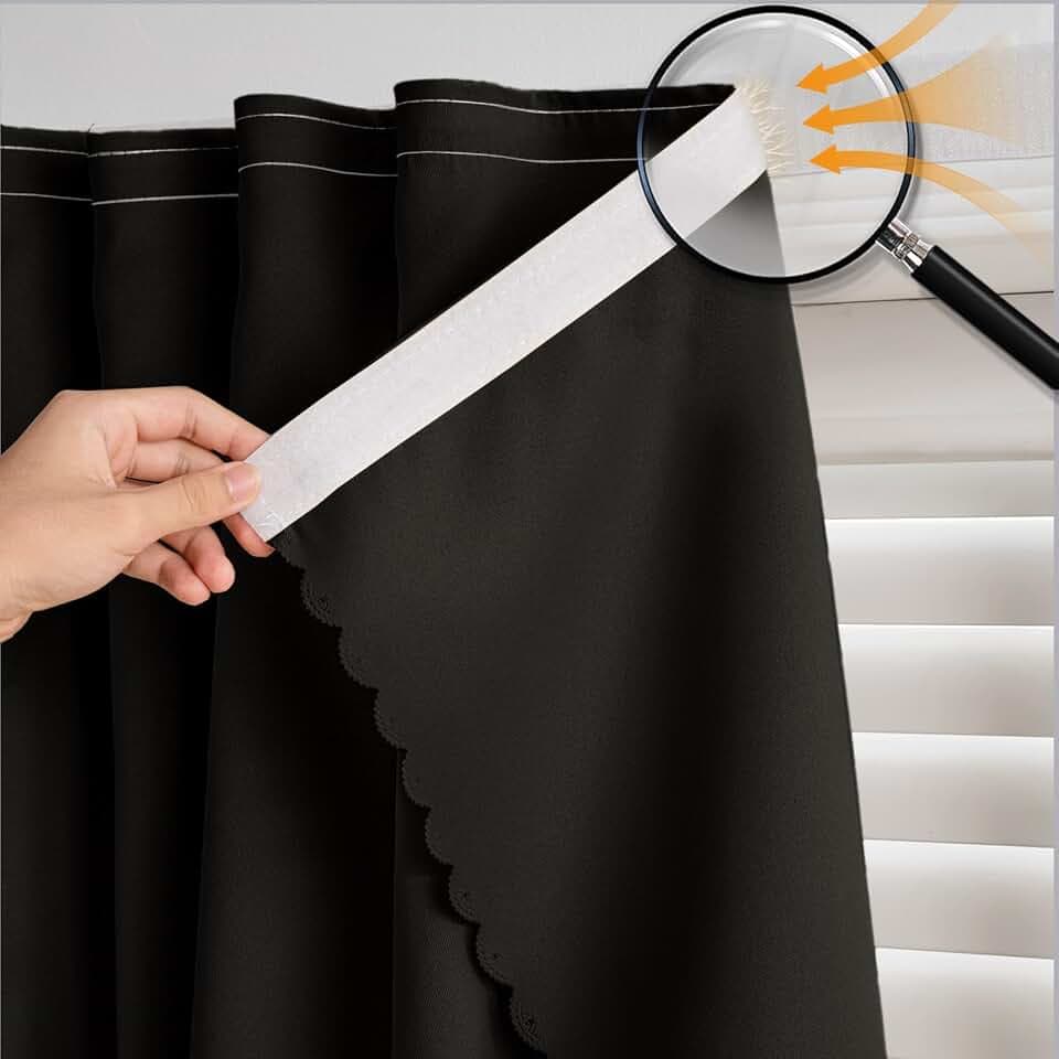 Blackout Curtains Adhesive - No Drilling, No Rod, Easy to Install, for Window Blinds,Bedroom(Black 59 * 96in-1P)