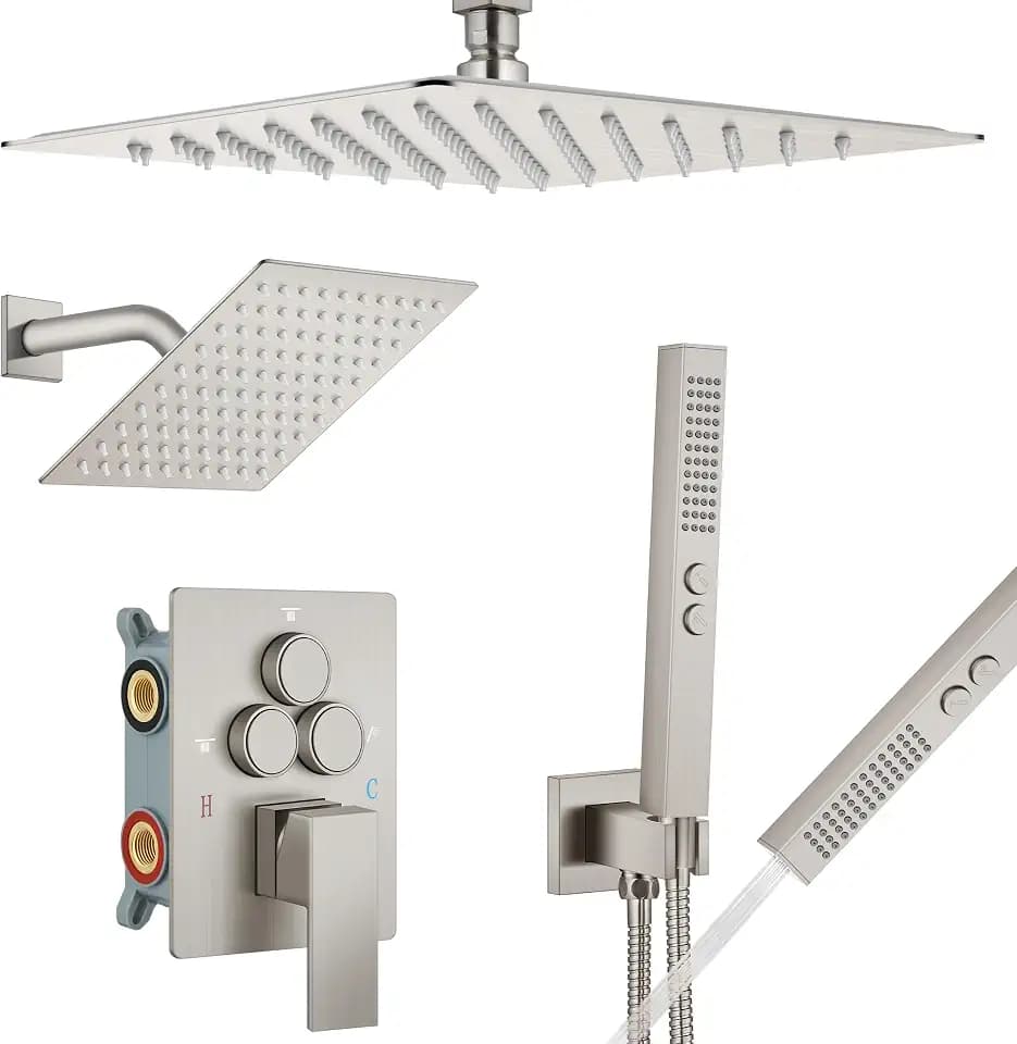 Aolemi Ceiling Shower Faucet Set System Dual Head 10&6 Inch Brushed Nickel