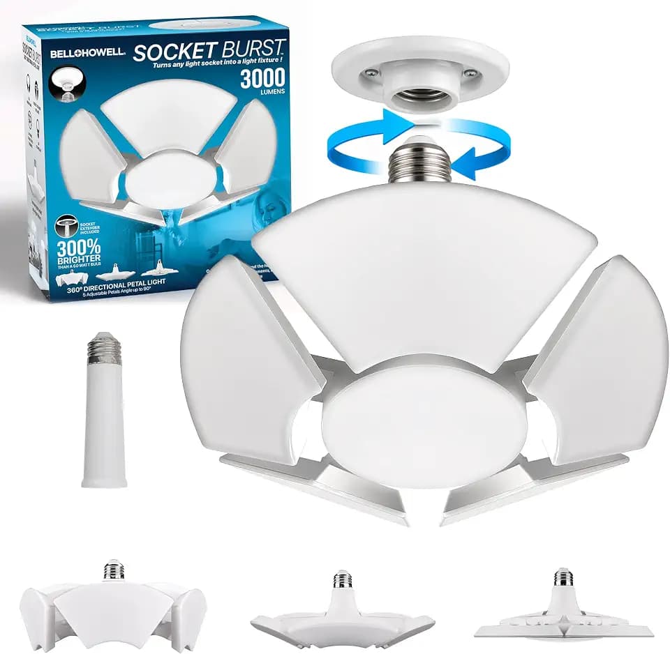 Bell+Howell Socket Burst 6 Panel Screw in LED Garage Lights, 3500LM