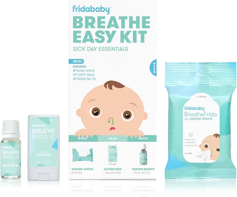 Frida Baby Breathe Easy Kit, 3pc Sick Day Baby Essentials Set, Wipes, Drops
