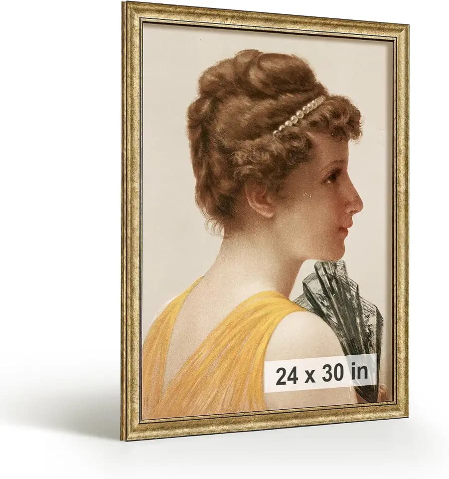 HLiWEGNS Antique Gold 24x30 Frame – Poster Frame with Aged Gold Finish – Picture Frame for 24 x 30 Artwork, Canvas Prints, Puzzles, and Wall Decor