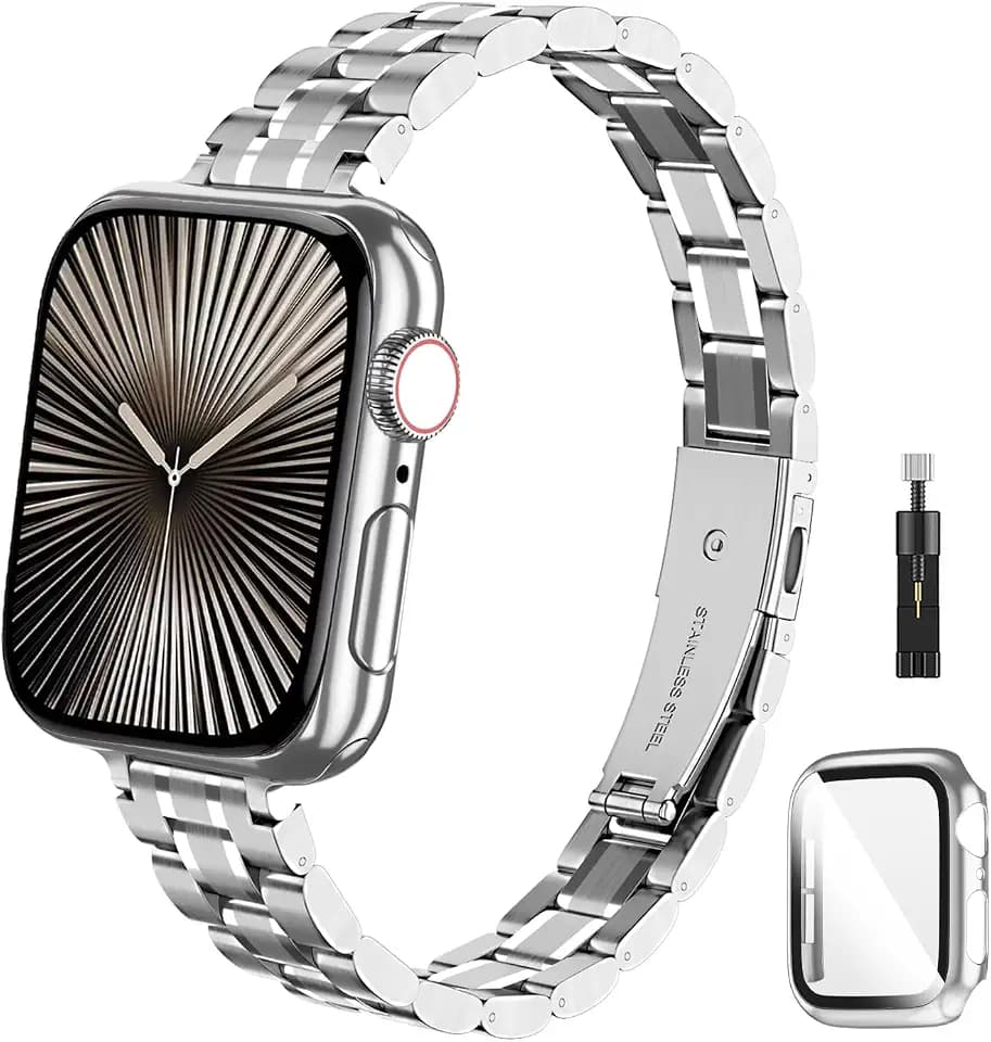 chuangshiji Armband Kompatibel mit Apple Watch 38 mm 40mm 41 mm 42mm 44mm 45mm 46mm Einstellbar Metall Ersatz für iWatch 10 9 8 7 6 5 4 3 2 1 SE Series, Edelstahl Armband für Apfelband Damen Herren