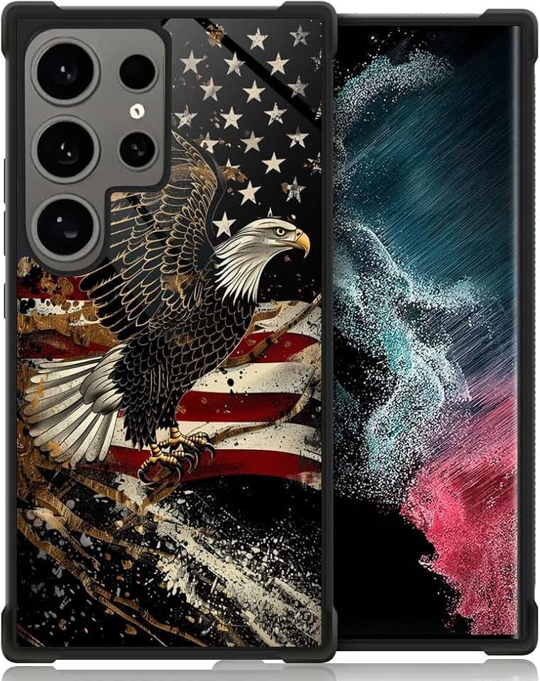 ZHEGAILIAN Case for Samsung Galaxy S24 Ultra,Flying Eagle Us Flag S24 Ultra for Men Boy,Drop Protection with Soft TPU Bumper