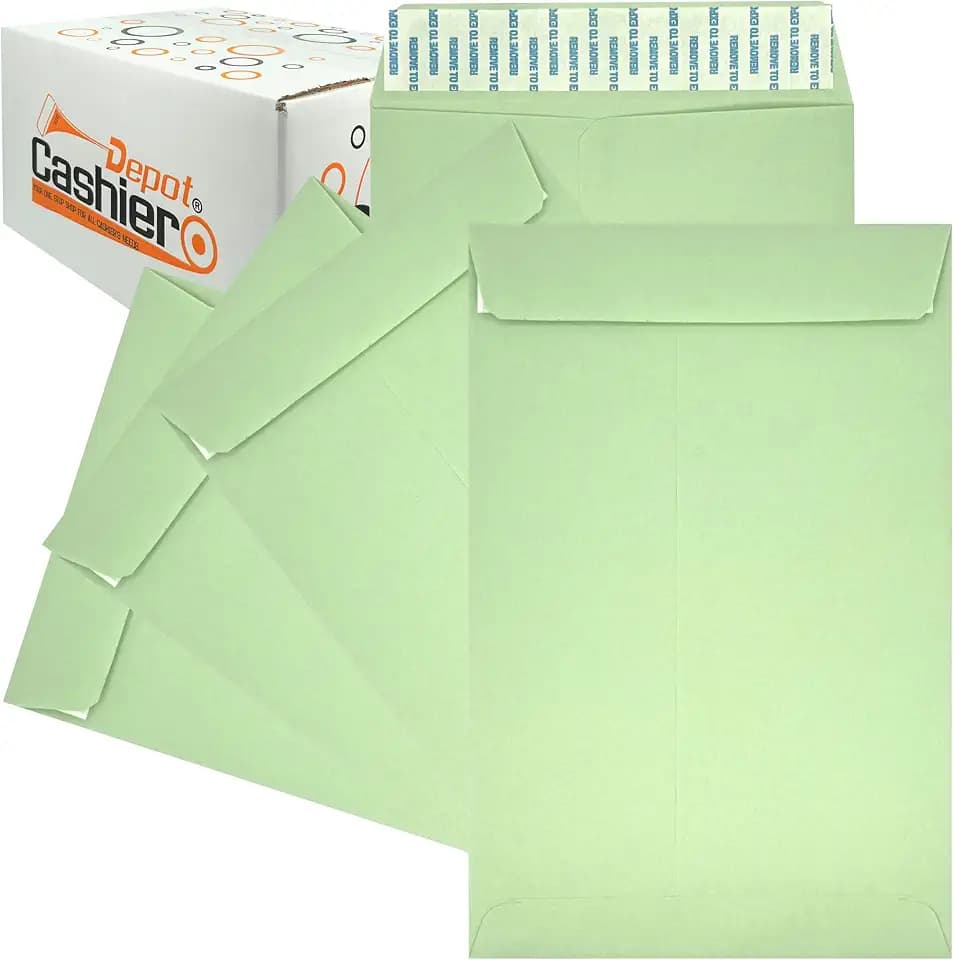 Cashier Depot 6x9 inch Catalog Envelopes, Pastel Colors, Peel & Seal, 24lb. Paper, Made in USA, 500 Count (500, Green)
