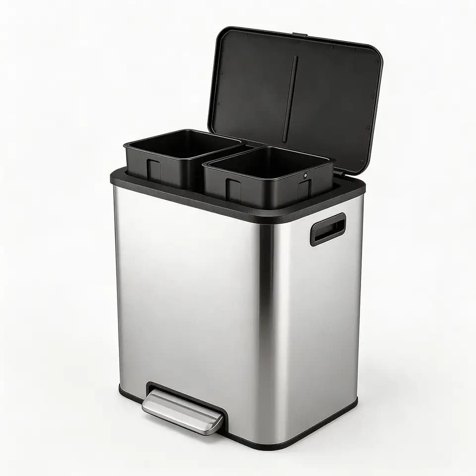 2x4 Gallon Dual Compartment Trash Can Recycle Bin Combo, Stainless Steel Kitchen Garbage Can with Removable Inner Buckets & Soft Close Lid for Kitchen Living Room Office